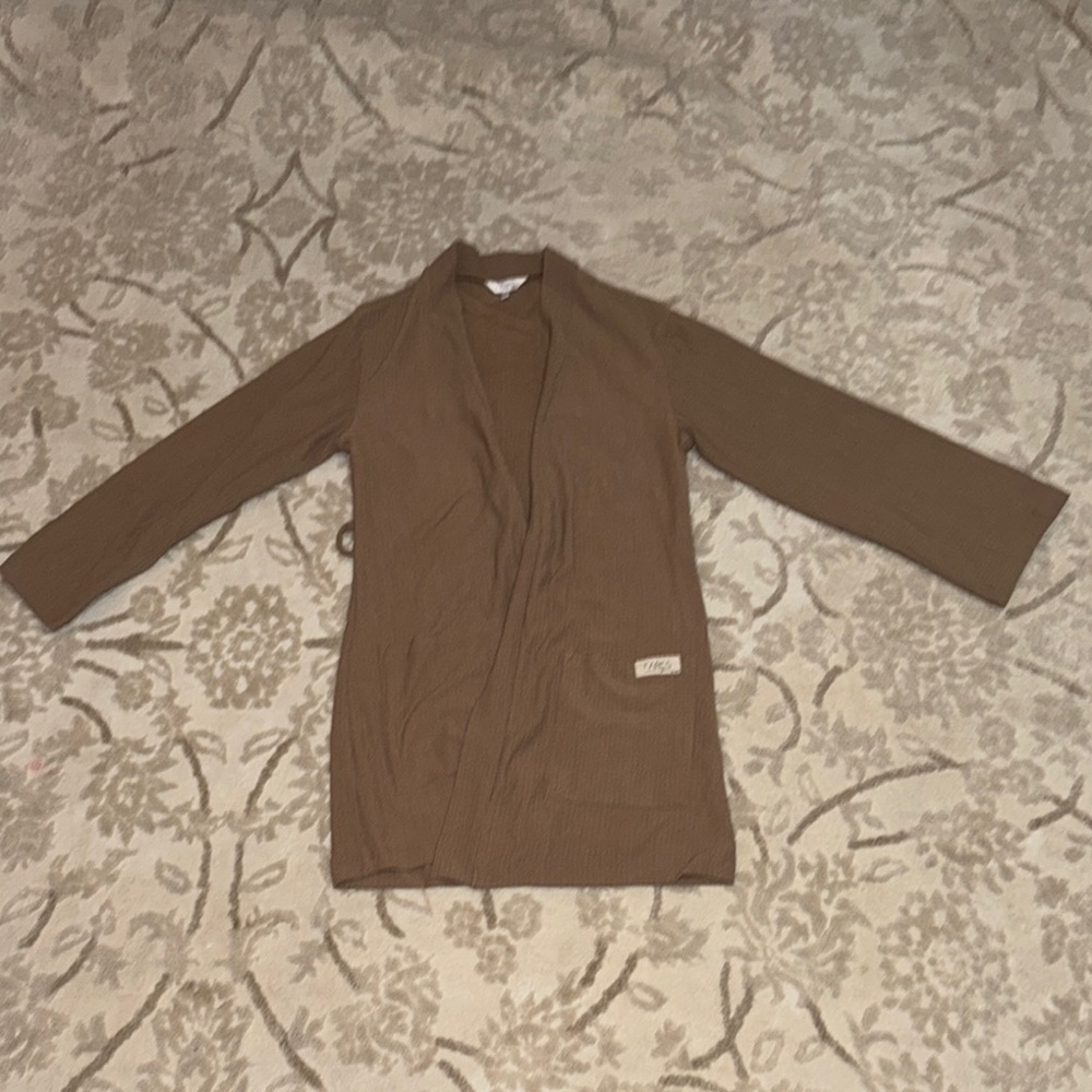 Open-Front Brown Knit Blazer Jacket
